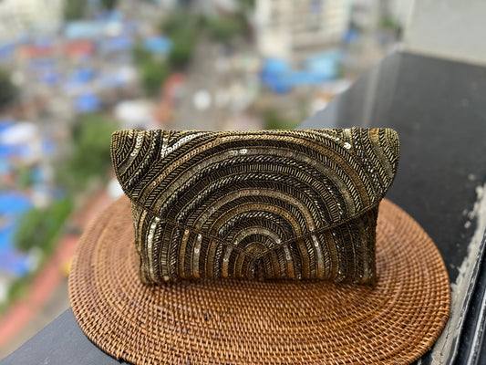 Embroidered Arc clutch