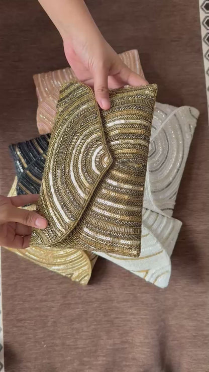 Embroidered Arc clutch