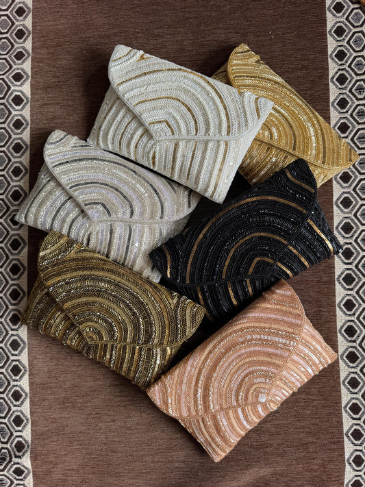 Embroidered Arc clutch
