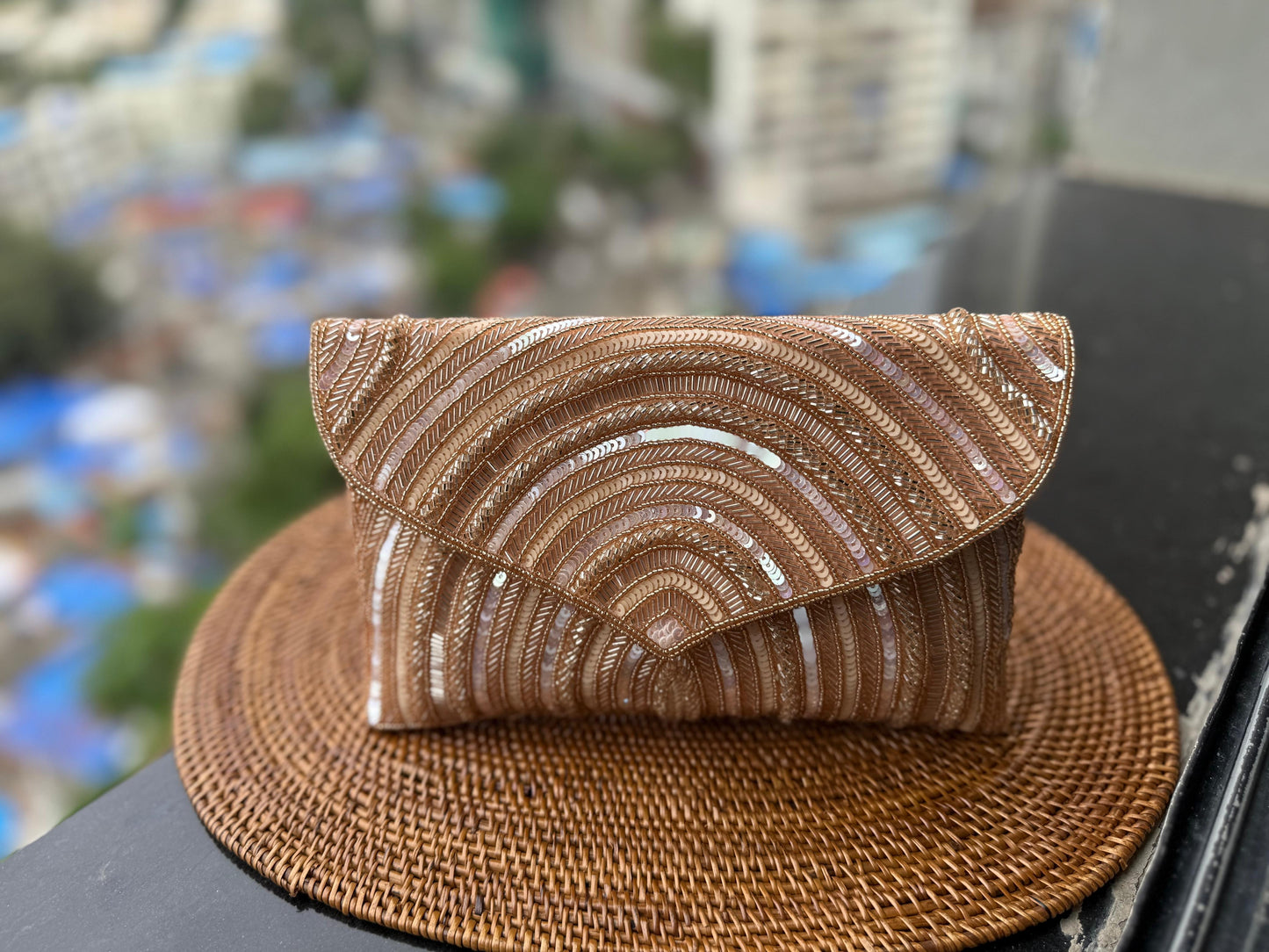 Embroidered Arc clutch